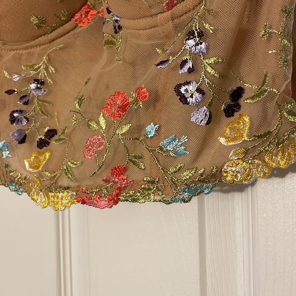 Lulu's Tan Floral Embroidered Mesh Bustier Cami - Picture 3 of 5